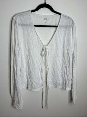 GAP Women's White Tie-Front Long Sleeve Cardigan size XL
